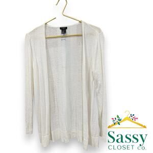 ✨ ANN TAYLOR White Open Front Cardigan Sweater XL Lightweight Ribbed 🤍